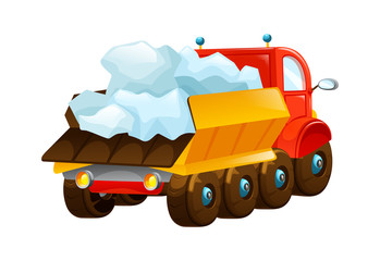 Fototapeta premium Winter snow removal. Snow truck machine. Vehicle, transportation on white background isolated vector illustration