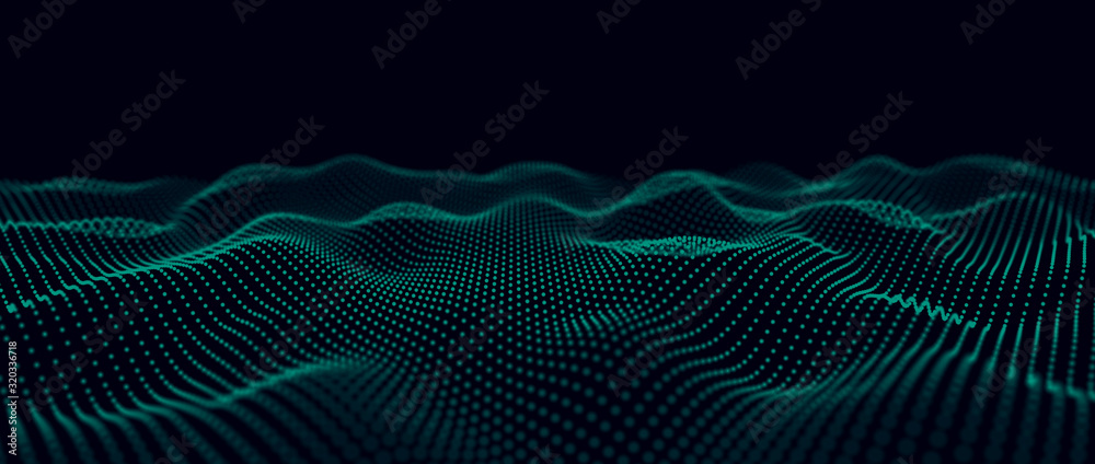 Poster Network connection structure. Futuristic abstract mesh. Wave with the connection of points and lines. Big data.