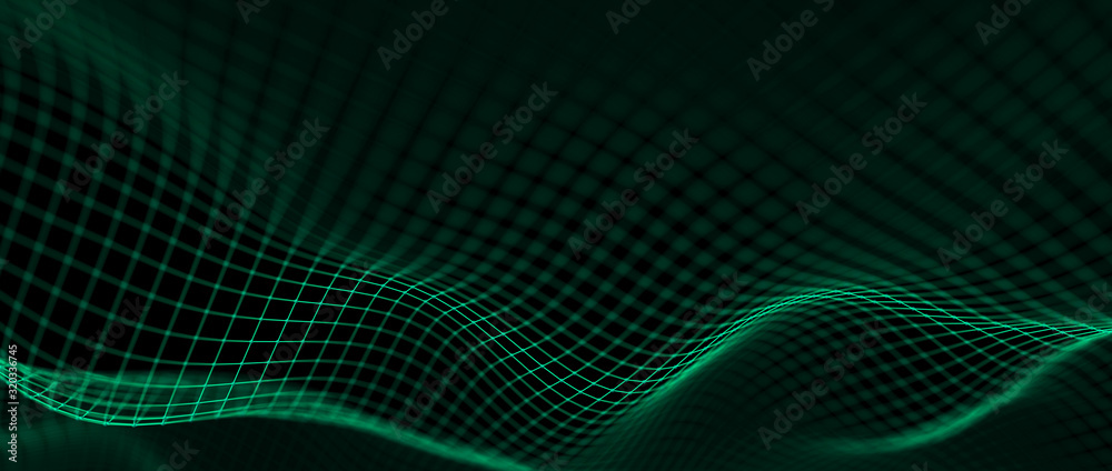 Fototapete Network connection structure. Futuristic abstract mesh. Wave with the connection of points and lines. Big data.