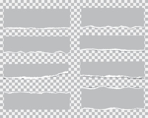 Fototapeta premium Torn paper with ripped edges and space for text.Horizontal torn paper edge. Ripped squared horizontal white paper strips. Vector illustration.