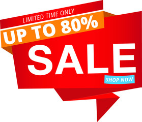 Sale discount up to 80 percent - vector concept illustration in flat style. Special offer origami creative badge on white background. Advertising promotion banner. Abstract graphic design element.
