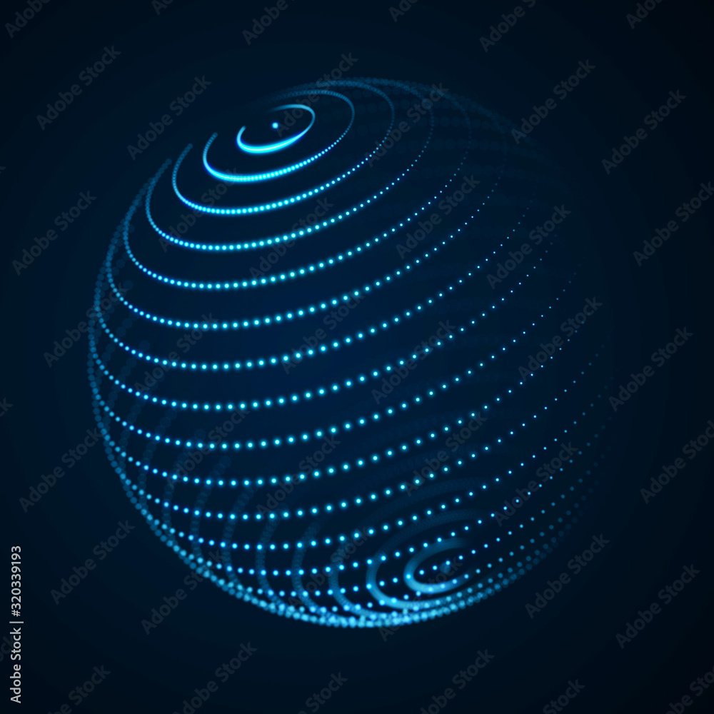 Aufkleber 3d abstract sphere. Sphere particles on dark background. Science and technology. 3d rendering.