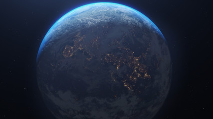 Planet earth from the space at night. Elements of this image furnished by NASA - 3d illustration.