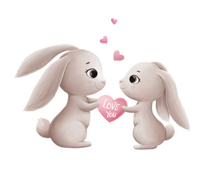 Loving couple of cute bunnies