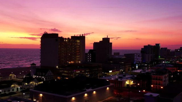 Aerial: Virginia Beach Captured at sunrise from aerial prospective