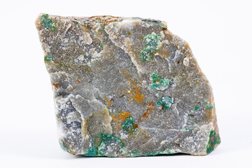 Tyrolite mineral on white background. 