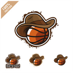 Basketball ball with cowboy hat vector logo for club or team.