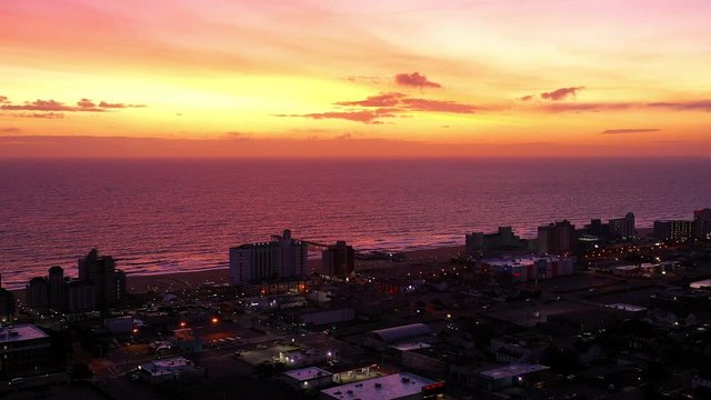 Aerial: Virginia Beach Captured at sunrise from aerial prospective