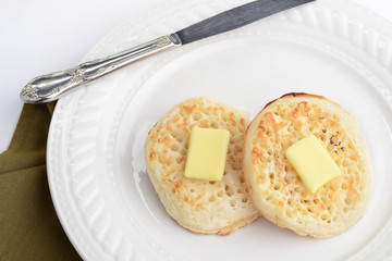 top view english crumpets with butter