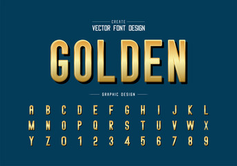 Gold font and alphabet vector, Golden letter typeface and number design, Graphic text on background