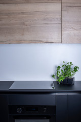 modern kitchen cabin style wood and black