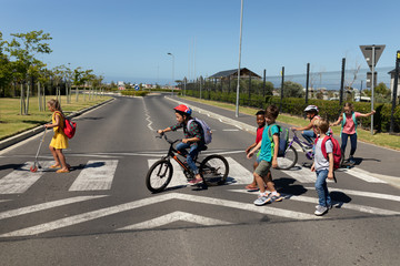 Group of schoolchildren on a pedestrian crossing  - Powered by Adobe