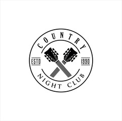 Guitar logo Design Vector Stock Illustration . Guitar Shop Logo . Rock music festival logo Vintage Hipster Retro , Rock n Roll Logo Design