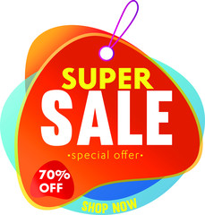 super Sale discount up to 70 percent - vector concept illustration in flat style. Special offer origami creative badge on white background. Advertising promotion banner.