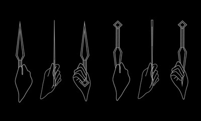 Illustration of correct holding throwing knife: pinch grip and blade grip