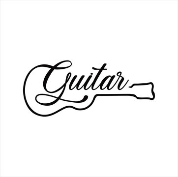 Guitar logo Design Vector Stock Illustration . Guitar Shop Logo . Rock music festival logo Vintage Hipster Retro , Rock n Roll Logo Design