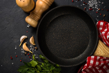 Food cooking background on black table.