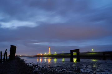 scenic night view of the red lighthouse at Preußeneck in Eckwarderhörne (community Butjadingen,...
