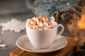 A cup of hot chocolate with marshmallows