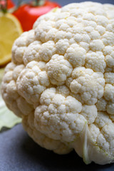 Fresh whole head of white organic cauliflower cabbage