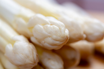 New harvest of white asparagus vegetable in spring season , washed white asparagus ready to cook, spring menu for restaurants