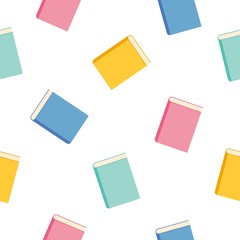 Seamless pattern with colorful books on white background