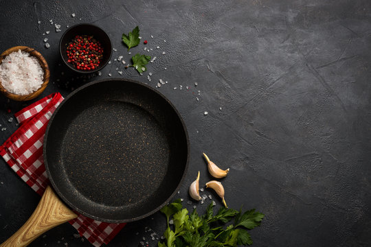 Food cooking background on black table.