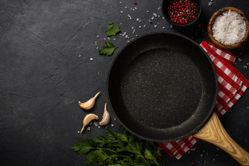 Food cooking background on black table.