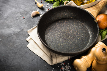 Food cooking background on black table.