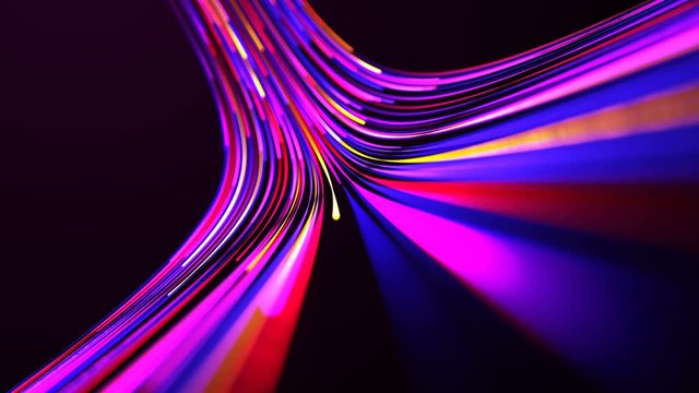 3d rendering. Animation of flying into glow colorful line digital technology. Futuristic technology abstract background with lines for network, big data, data center, server, internet.