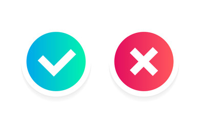 Check mark label. Check mark signs in green and red gradient colors. Yes or no buttons.Vector illustration
