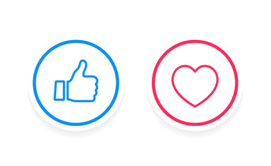 Thumbs up and heart label on a white background. Social media icons. Thin line design. Vector illustration