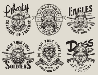 Vintage military monochrome emblems
