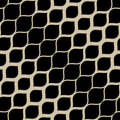 Vector halftone seamless pattern. Black and gold ornament with diagonal gradient transition effect, mesh. Abstract repeat background. Luxury golden geometric design. Snake skin texture, animal print