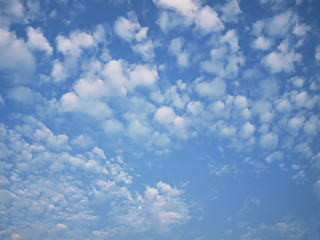 Many small white clouds in the sky On a blue sky background with a copy area