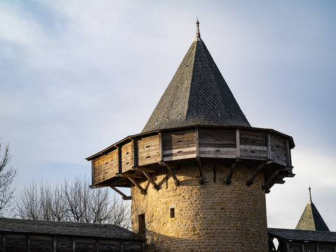 The Hoarding Surrounding A Tower At Carcassonne Fortress