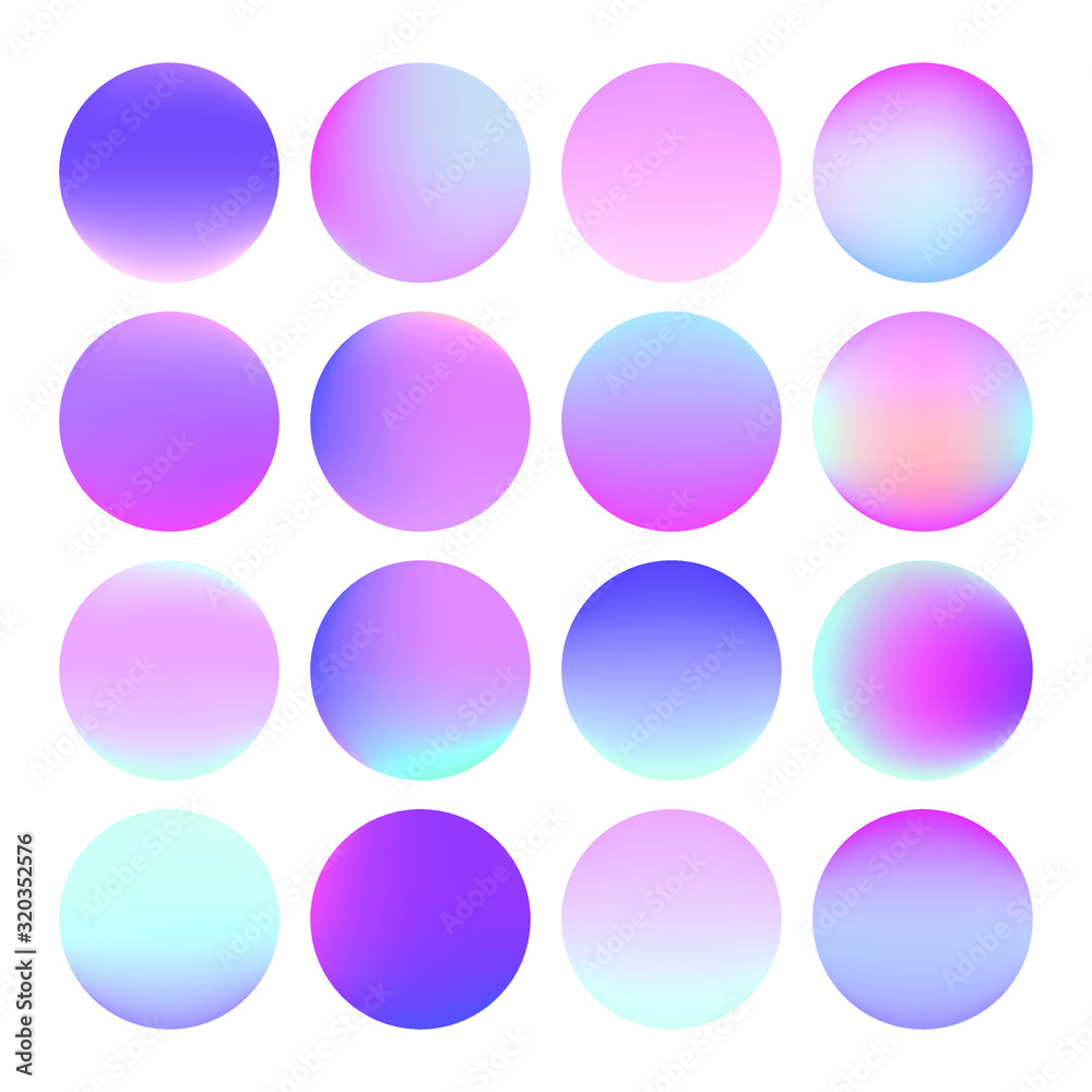 Poster set of vibrant gradient spheres or circles on white background.