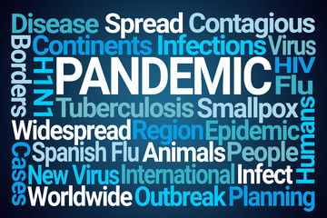 Pandemic Word Cloud on Blue Background
