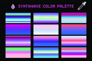 Synthwave color palette, set of duotone and holographic swatches for trendy coloring.