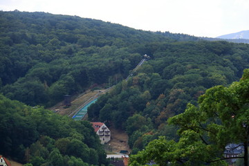 Fototapeta na wymiar Panorama of the city Wernigerode with houses and blue sky
