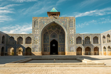 View of Shah Abbas Mosque, unesco heritage site, inside courtyard with iwan, Esfahan, Iran