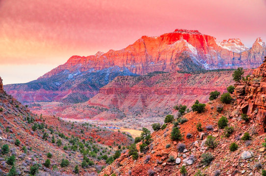 Overlook on the Zion National Park valley, Utah, USA.