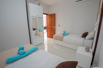 Interior design of twin bedroom in apartment