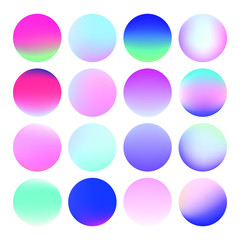 Set of vibrant gradient spheres or circles on white background. 
