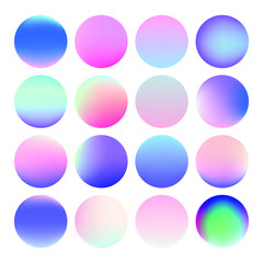 Set of vibrant gradient spheres or circles on white background. 