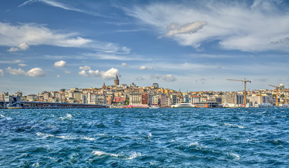 Fototapeta na wymiar Karakoy/Beyoglu district, Galata Port, Galata Tower and city ​​lines ships, Istanbul, Turkey.