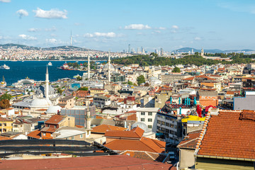 Impressive views: panorama of picturesque Istanbul. Mosques, houses, Istanbul, Turkey.