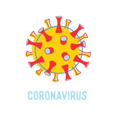Coronavirus Ncov Banner. Dangerous Cell on White Background, Epidemic Disease Huge Microbe. Pandemic Mers-cov Bacteria Warning Infographics Poster, Flyer Brochure Cartoon Flat Vector Illustration