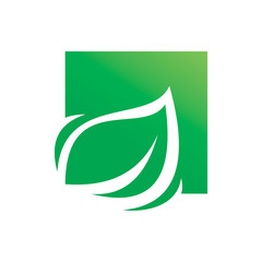 green square nature leaf logo design