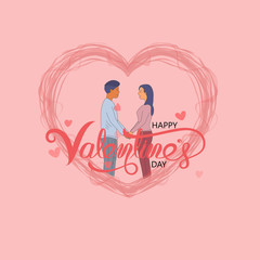 Romantic couple with hearts shape.Happy Valentines Day 14 February illustration.Romantic happy loving couple.Valentine's Day, love & relationships.Happy Valentines Day vector illustration.